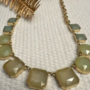 Ann Taylor Loft Geometric Statement Necklace Green Aqua Gold Tone 20" Adjustable